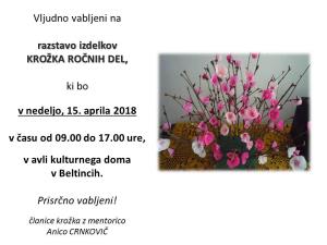 VABILO RAZSTAVA ROČNIH DEL 2018